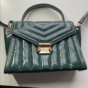 Michael Kors patent dark hunter green purse